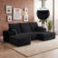 Canapé d'angle modulaire compressé en forme de U de 277 cm de large avec méridienne et pouf, 3 pièces, revêtement en velours côtelé, assise profonde, ressorts ensachés et 5 coussins pour salon, aucun assemblage requis, noir-1657819416-1657819420