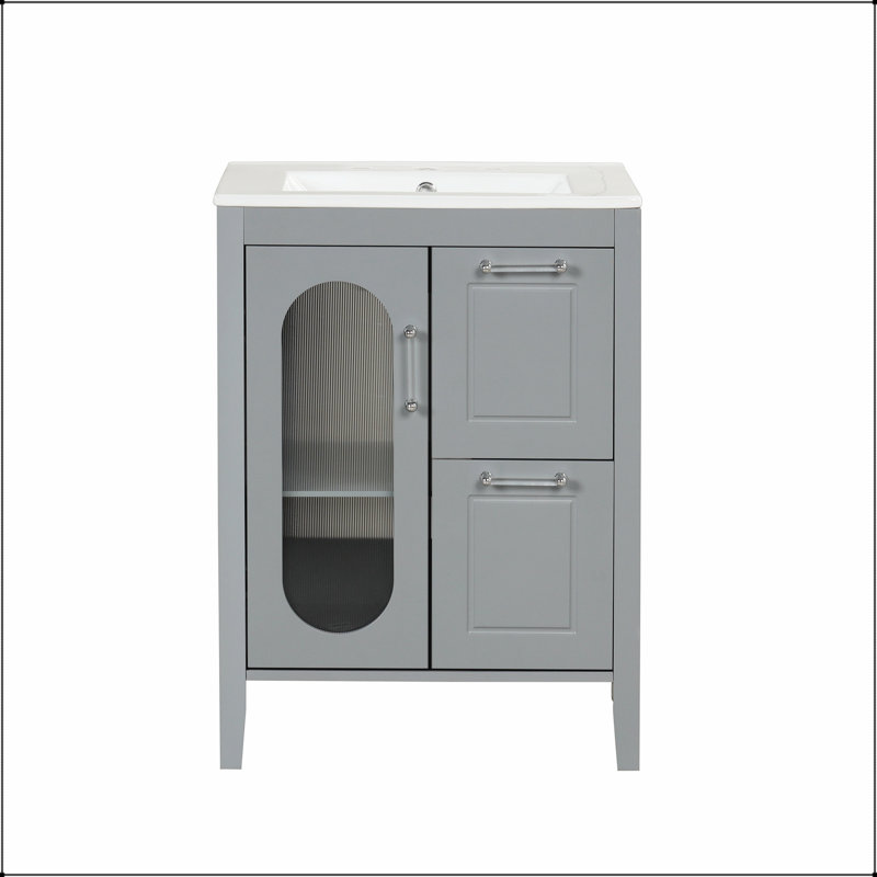 Meuble-lavabo gris 24 po avec lavabo, deux tiroirs, porte et tablette réglable pour salle de bain moderne, Gris