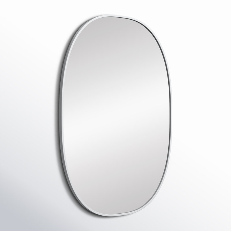 Sabine Metal Curved Oval Wall Mirror, Silver, 40" x 27"