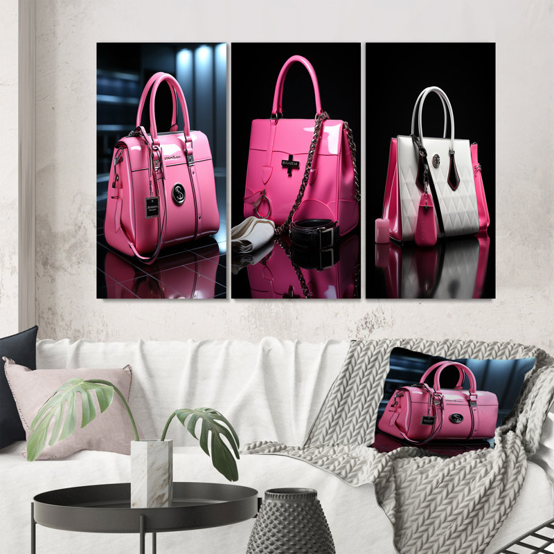 «Fashion Pink Bag Glamour II», 3 pièces sur toile, Toile tendue, H 32 po x l 48 po