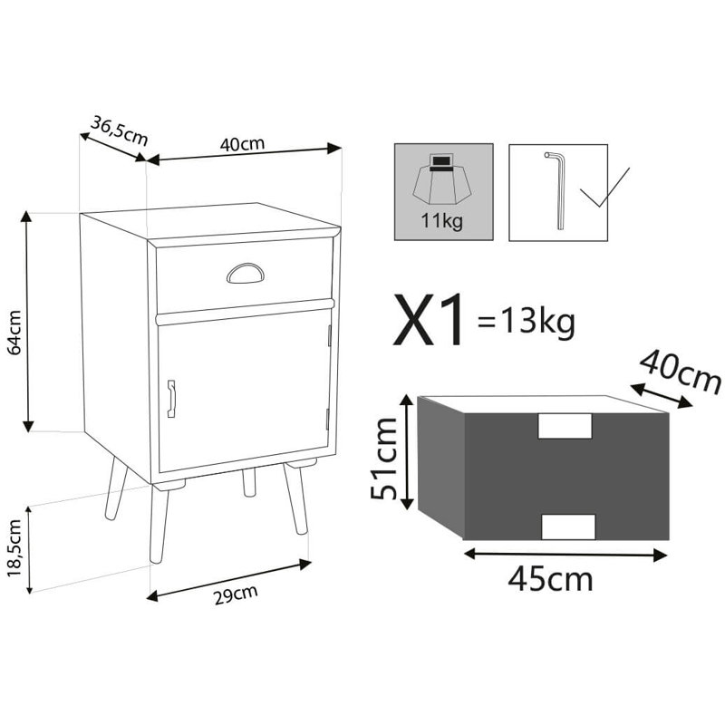 Elisheba 40cm W Manufactured Wood Bedside Table