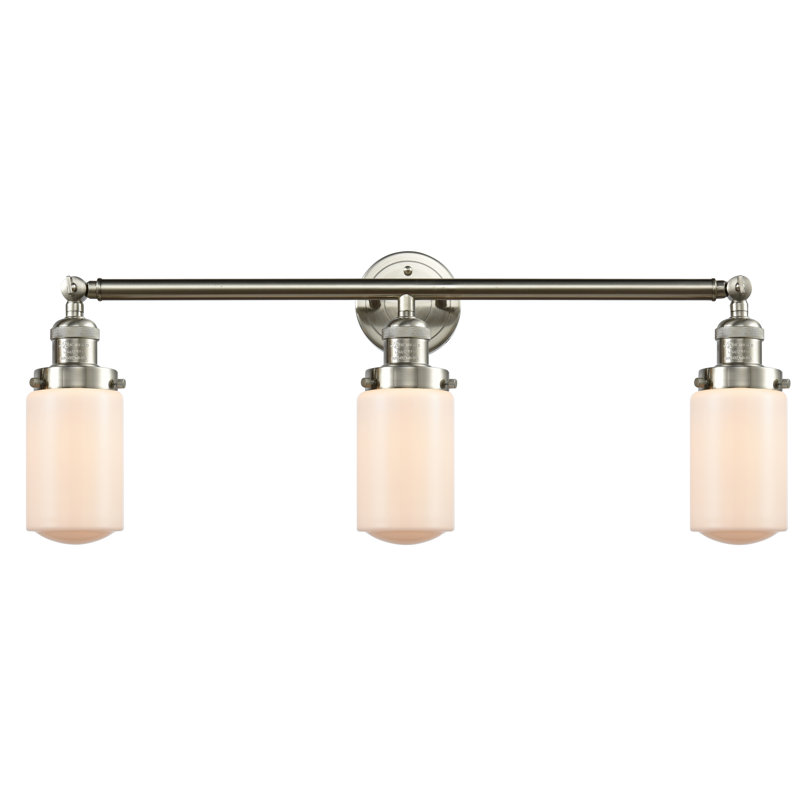 Éclairage pour salle de bain 3 lumières Saroyan, Ampoule incandescente rétro de 60 watts, Blanc mat, Nickel satiné brossé