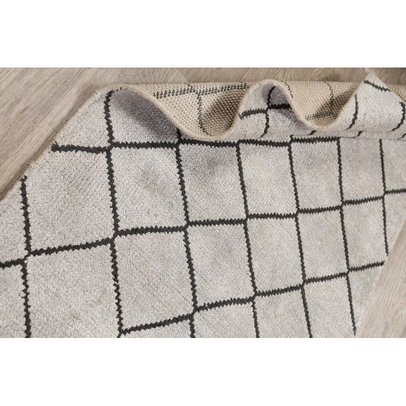 Tapis unique en laine noué à la main ivoire / noir nouvel âge 3 pi 1 po x 5 pi