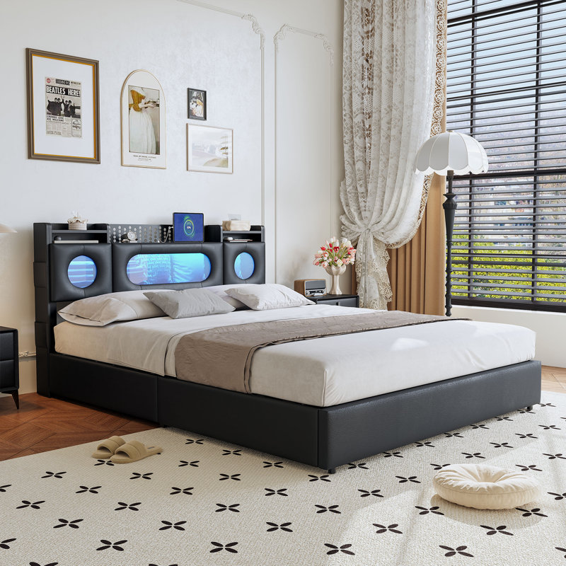 Upholstered Ottoman Storage Bed, European Double (140 x 200 cm), Black