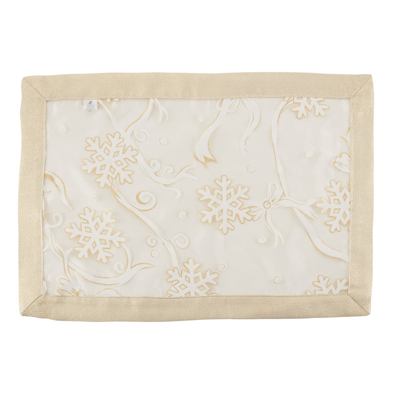 Beige and White Snowflake Polyester Placemats Set of 4