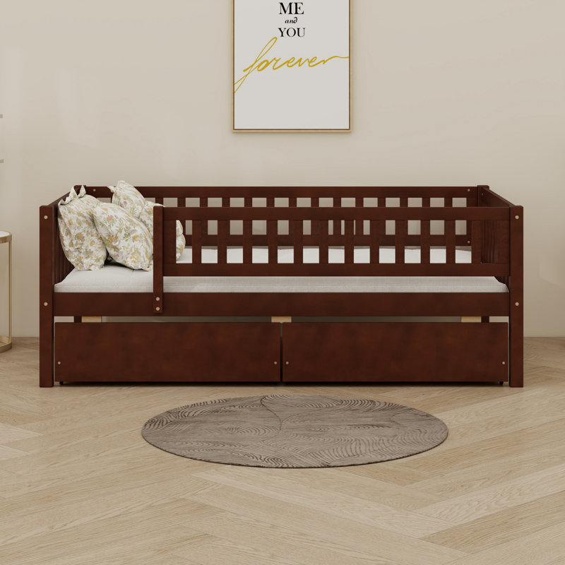 Wood Daybed Bed With Two Drawers, Walnut