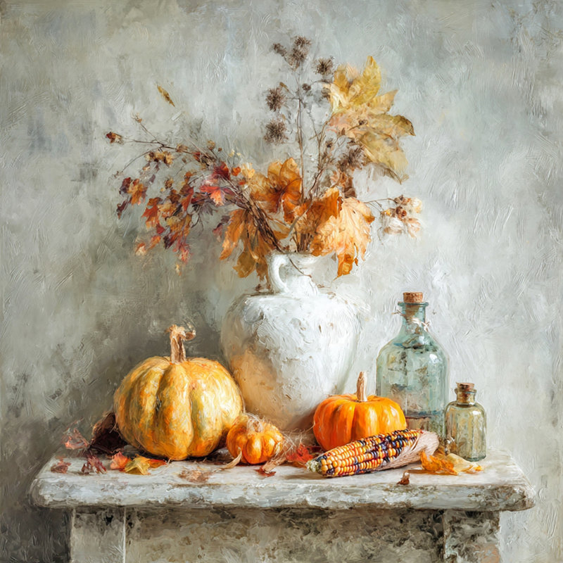 «Vase and Pumpkins Still Life», art mural sur toile tendue