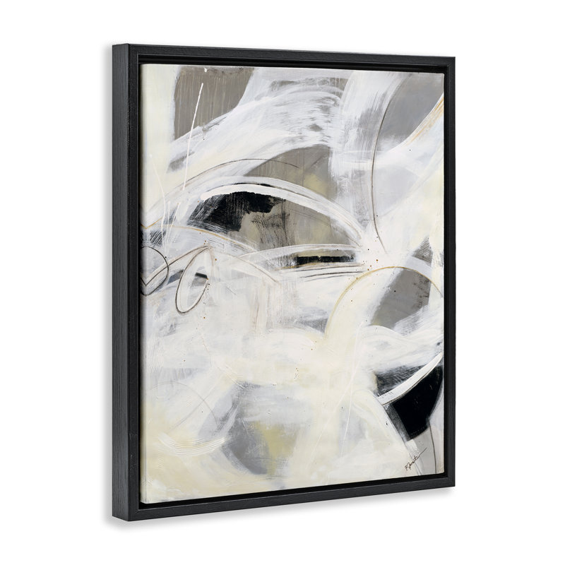 Art mural blanc avec toile abstraite encadrée par Ruth Fromstein, Cadre flottant noir de jais, H 21 po x l 17 po