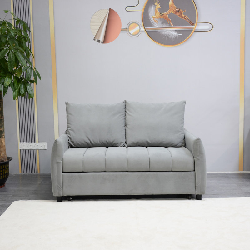 Canapé-lit ajustable à dossier réglable, tissu en velours, 2 poches latérales et coussins, gris pour le salon, lit escamotable de maison de maître avec revêtement, et dossier,