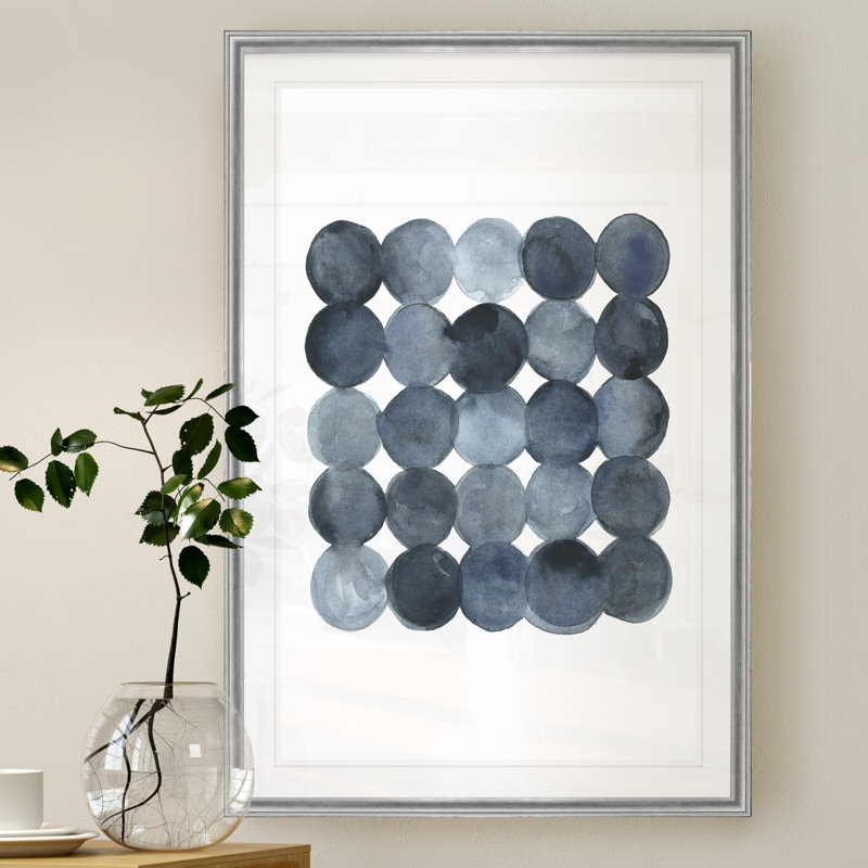 «Blue Grey Density I», peinture sur toile, H 24,5 po x l 18,5 po, Impression encadrée, Argent argent