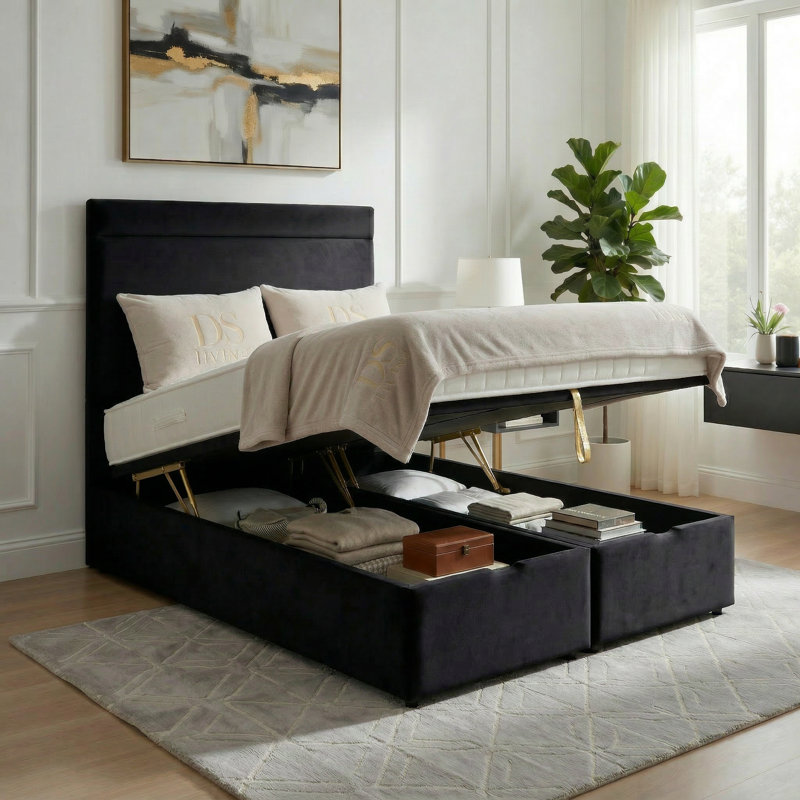 Upholstered Ottoman Bed, Super King, Black