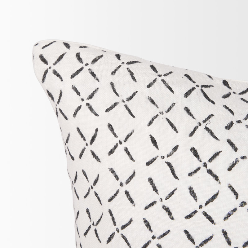  Linen Lumbar Rectangular Pillow Cover, Cream/Black