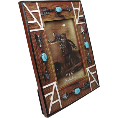 Southwest Boho Native Indian Turquoise Arrows Faux Wooden 4"X6" Picture Frame