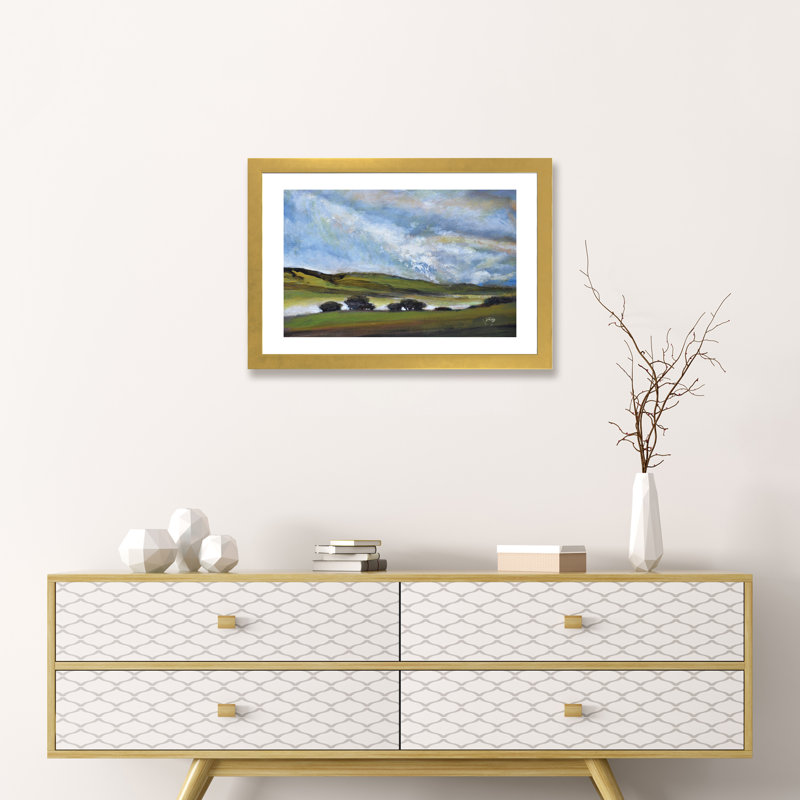 « light on green hills » par la-touche decker, reproduction d’art, H 16 po x l 24 po x P 1 po, Papier encadré doré