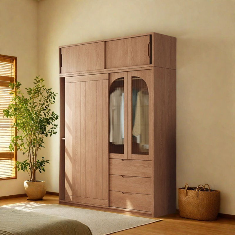 Retro Simple Push Pull Wardrobe, 98.43" H x 55.12" W x 23.62" D