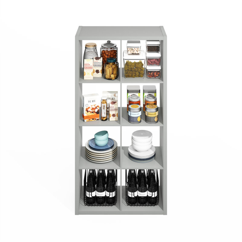 Rangement de cuisine à 8 cubes Minni, étagère de boulanger, buffet Buffet, chêne foncé Minni, Gris clair