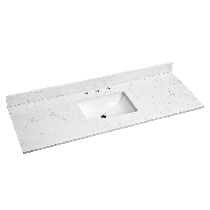 Dessus de meuble-lavabo en pierre 60 po x 22 po couleur d'ingénierie avec lavabo en céramique encastré et 3 trous de robinet avec dosseret