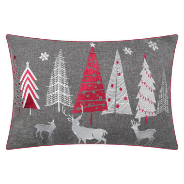 Phantoscope Merry Christmas Holiday Collection Applique Christmas Tree Embroidery Santa Claus and Reindeer Decorative Throw Pillow with Insert, 18