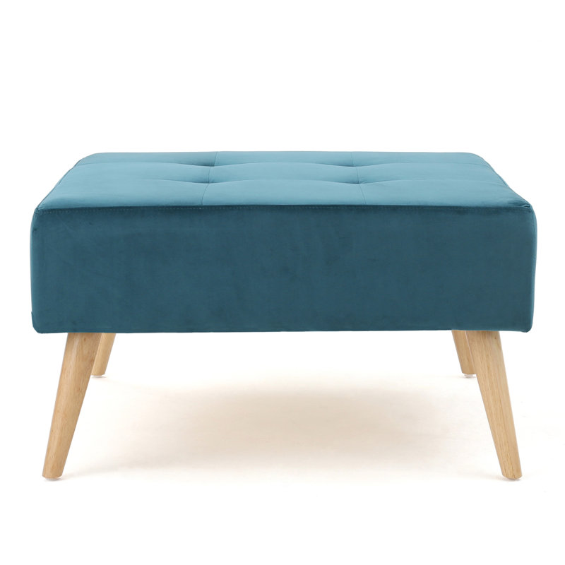 Avec un look moderne Mid-Century, velours bleu sarcelle, pieds en bouleau massif, texture, esthétique et plateau en velours 30,5 x 30,5 x 17 po