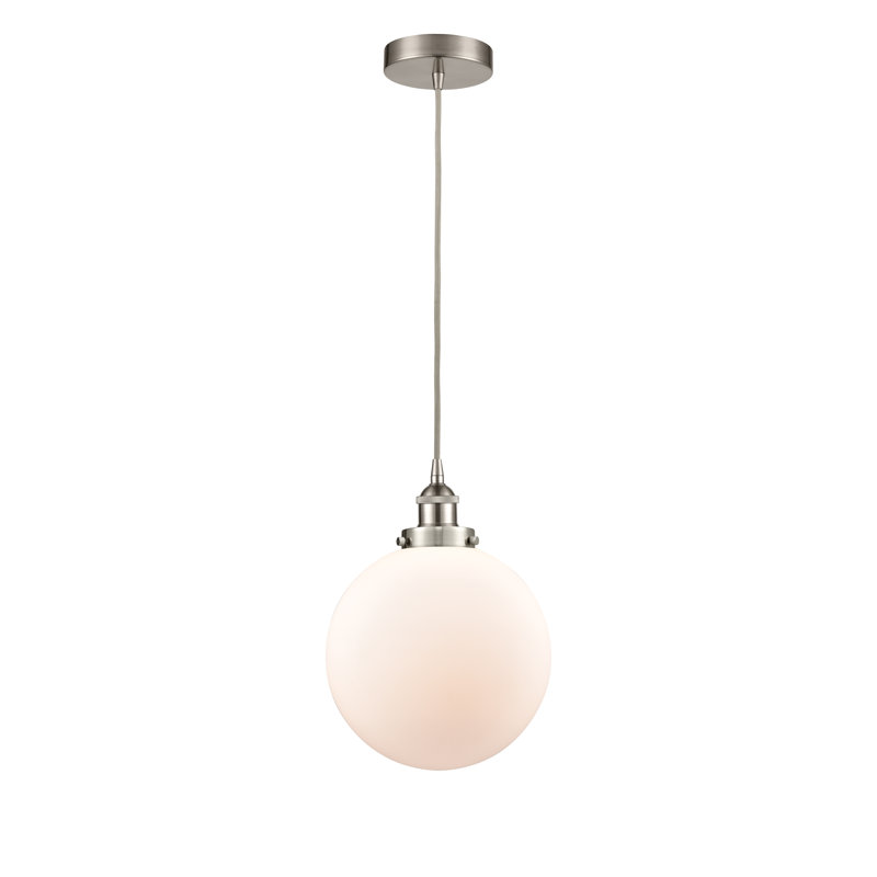 Luminaire suspendu sphère 1 lumière Frederick, Blanc mat, Nickel satiné brossé