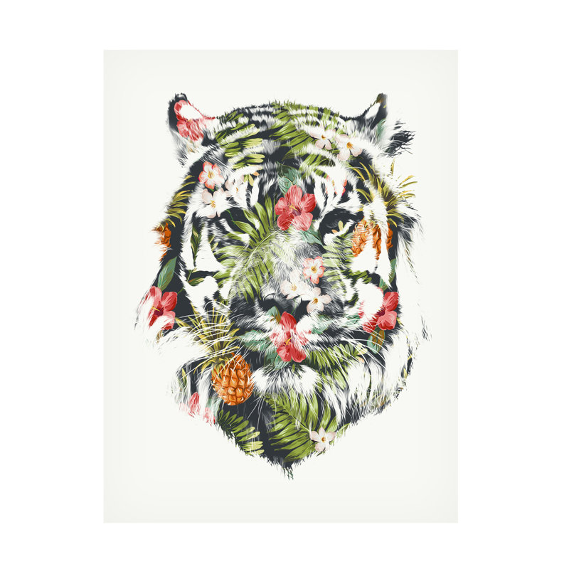 Art mural sur toile tendue - «Tropical Tiger» par Robert Farkas pour décoration de salon, de chambre à coucher ou de bureau - 18 x 24