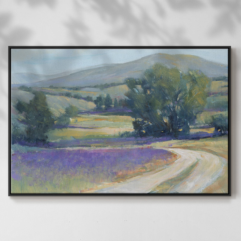 Lavande Meadow I, toile tendue avec châssis de qualité supérieure - prête à être accrochée, Toile encadrée noire