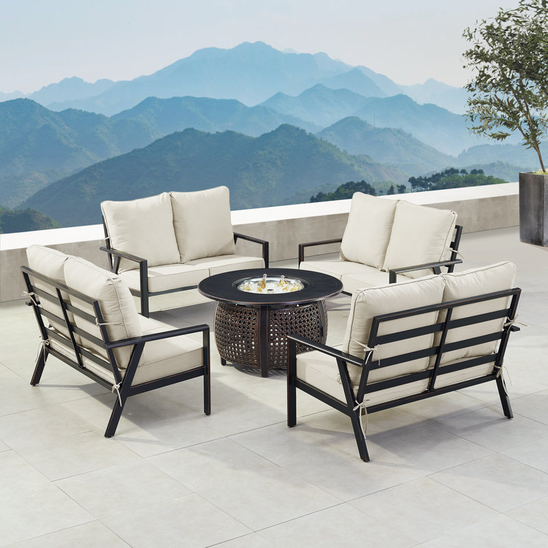 Osckar 8 - Person Patio Conversation Set with Cushions, Light Gray
