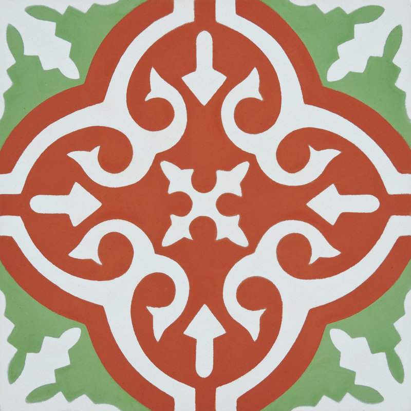 Argana 8" x 8" Cement Patterned Wall & Floor Tile, Red/Green