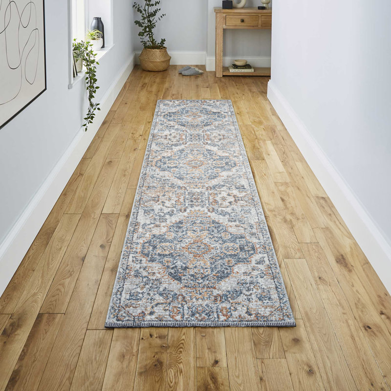 Mirnes Bohemian Medallion Low-Pile Machine-Washable Cream/Blue/Terra Rug, Runner 2' x 7'10"