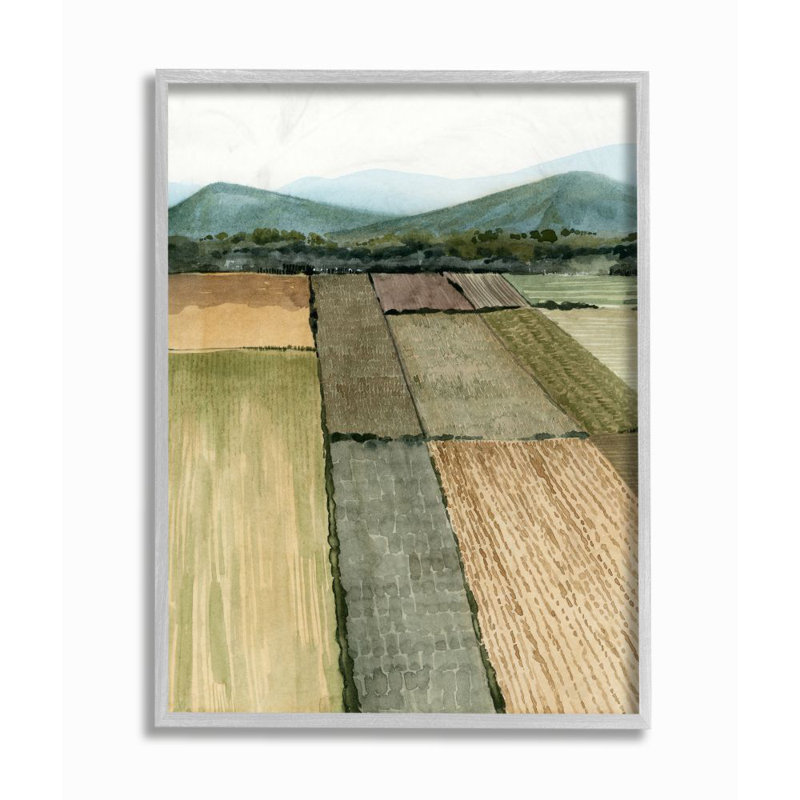 «Soft Green Farm Farm and Mountain Landscape» par Grace Popp - reproduction d'art, H 14 po x l 11 po x P 1,5 po, Encadré gris