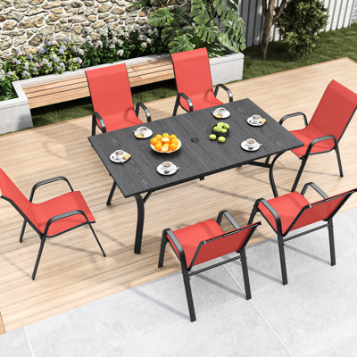 6 sièges d'extérieur avec siège ergonomique large et capacité de 350 lb par chaise, tissu imperméable à la rouille pour une utilisation en terrasse 6 ensembles de sièges d'extérieur, siège large ergonomique, lb par chaise, rouille