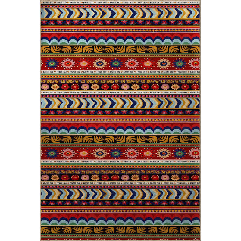 Tapis multicolore rayé multicolore, Rectangle 3 pi 11,24 po x 5 pi 10,87 po