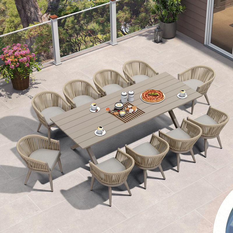 10 - Person Patio Dining Set with Rectangular Table , Cushions Included