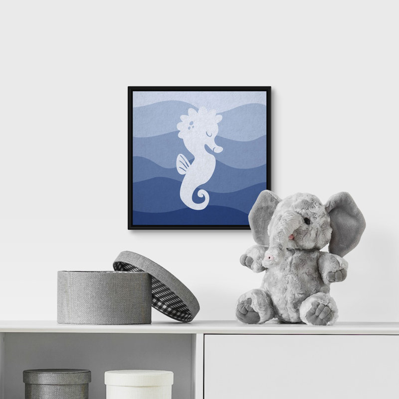 « hippocampe subaquatique de la chambre d’enfant », impression, H 12 po x l 12 po x P 1,75 po, Cadre pour toile flottant noir
