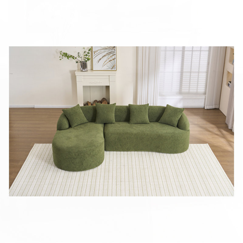 Canapé avec 4 coussins, Chenille vert antique