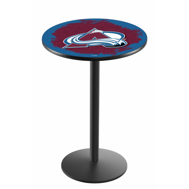 NHL Round Metal Base Dining Table, Black Wrinkle, Colorado Avalanche