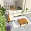 Ensemble de mobilier d'extérieur en L en bois d'acacia avec coussins amovibles, table basse et table d'appoint, canapé de conversation, beige-209229625