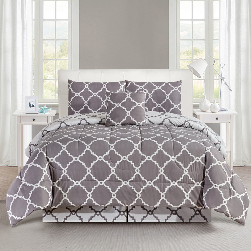 5 Piece Comforter set Reversible Down Alternative Comforter Duvet Insert, Queen Comforter + 2 Shams + 2 Throw Pillows