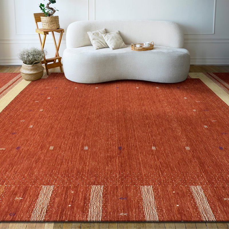 Wool Striped Area Rug in Red, Rectangle 6' x 9'