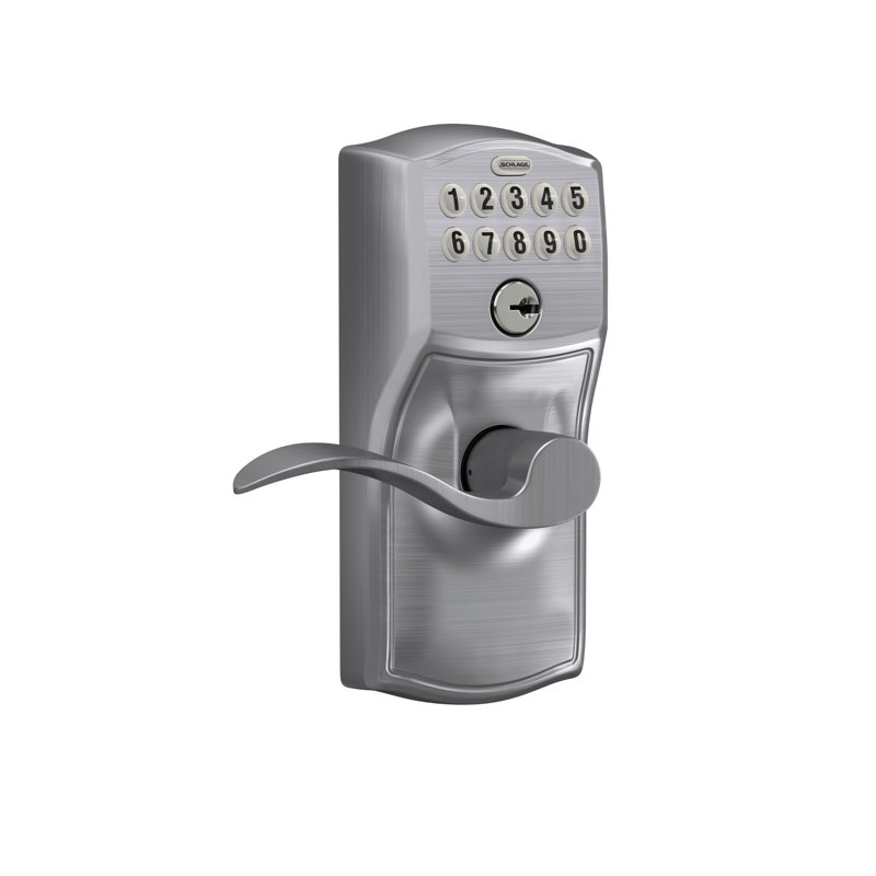 Accent Keypad Lever with Camelot Trim, Left, Satin Chrome