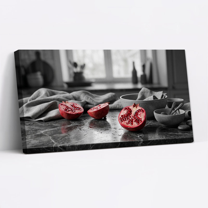 «Red Pomegranate moitiés» sur toile de comptoir en marbre gris, L 40 po x H 20 po