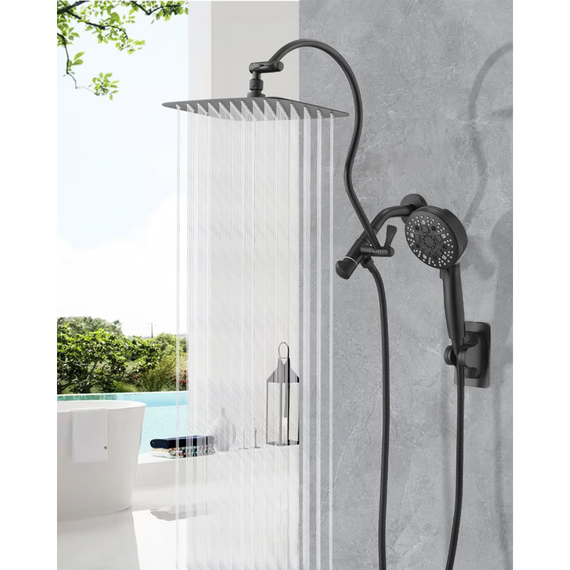Matte Black 12'' High Pressure Rainfall Shower Head Combo
