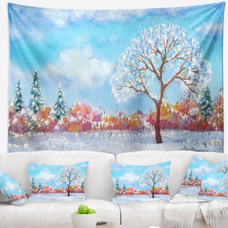 Peinture paysage arbre en tapisserie d'hiver, H 32 po x l 39 po