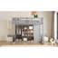 Lit mezzanine double en bois gris et rose, rangement orienté avec garde-robe et tablettes, escalier réversible, ensemble de couleurs pour lit long de 78,3 po, tablettes ouvertes pour le rangement des articles essentiels, coffre-fort pour plus de 6