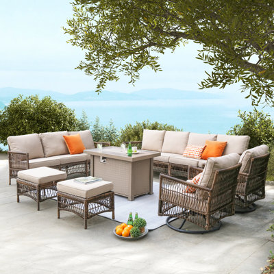 Charay 7 Piece - Outdoor Wicker Patio Set with Fire Pit Table & Swivel Chairs