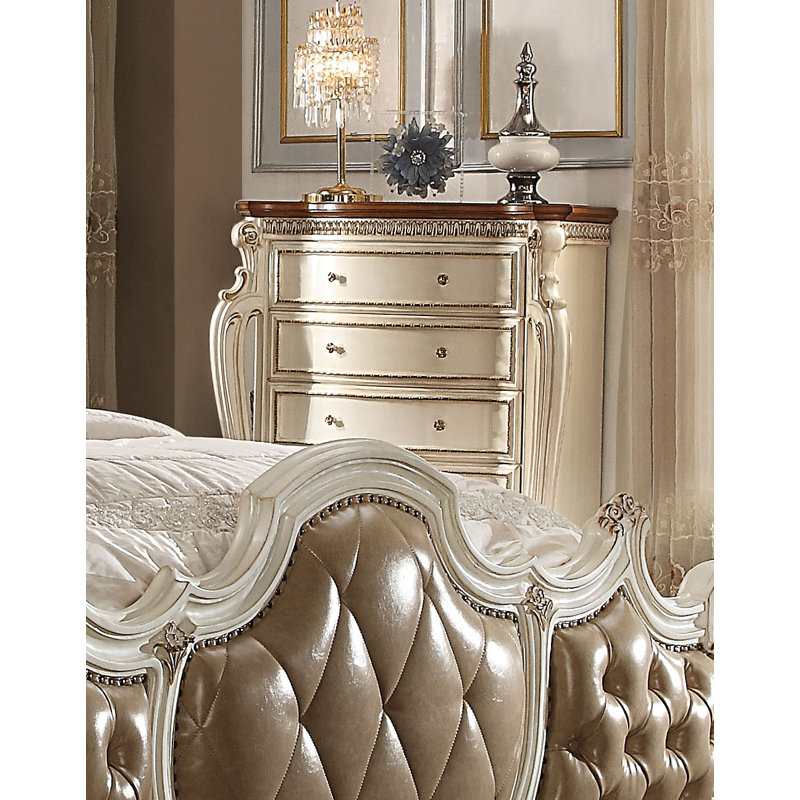 Linden Boulevard Solid Wood 46'' W 5 - Drawer Dresser, Antique Pearl/Cherry Oak