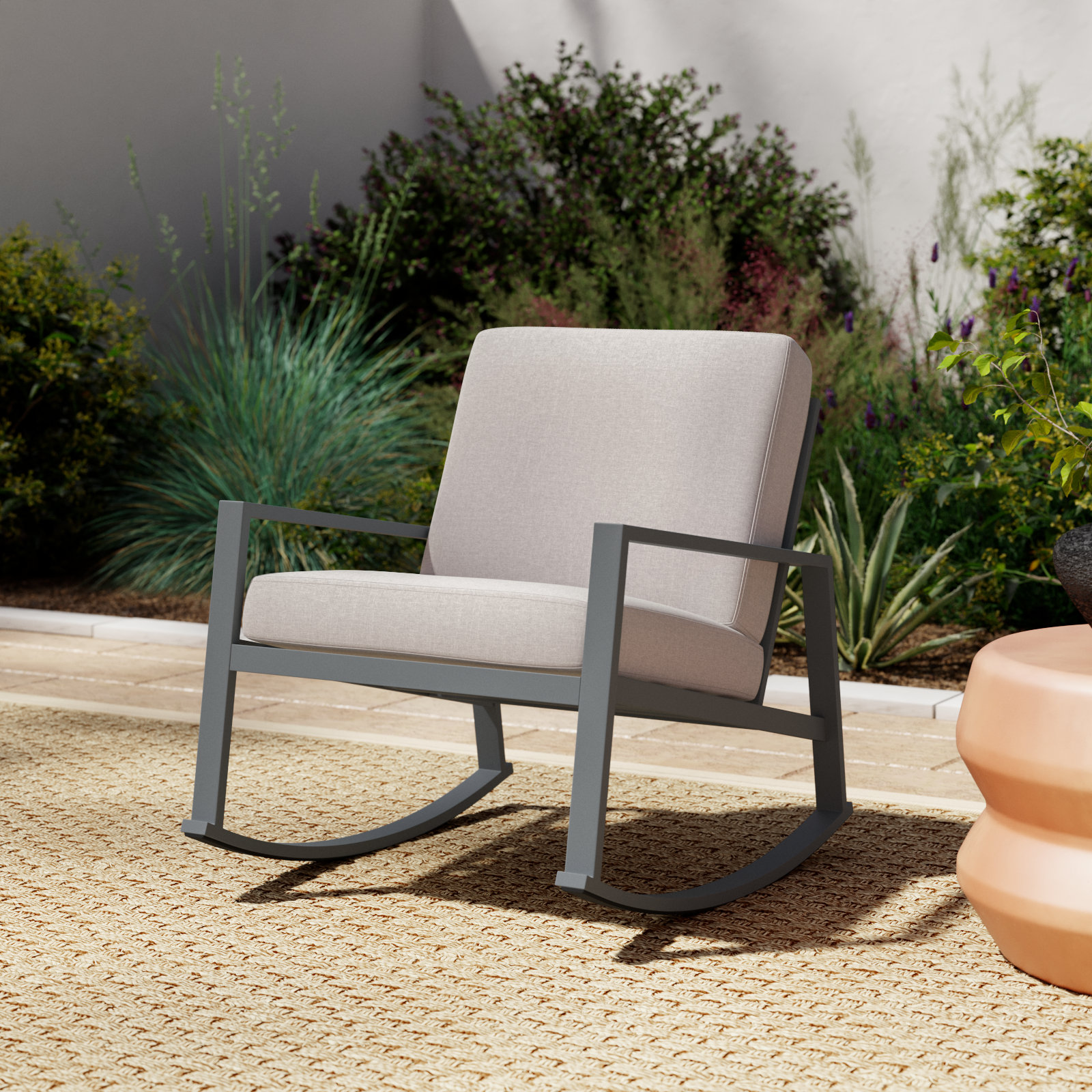Outdoor Chair with Sunbrella® Cushions, Light Gray Performance Basketweave