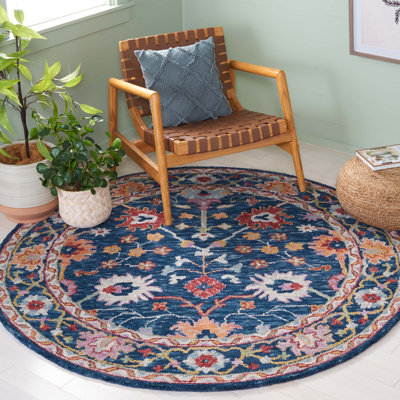 Panayotis Hand Tufted Wool Cotton Floral Rug in Blue/Red