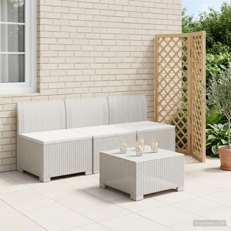  Garden Sofa Rattan Look PP Outdoor Seating Contemporary Furniture Couch, White