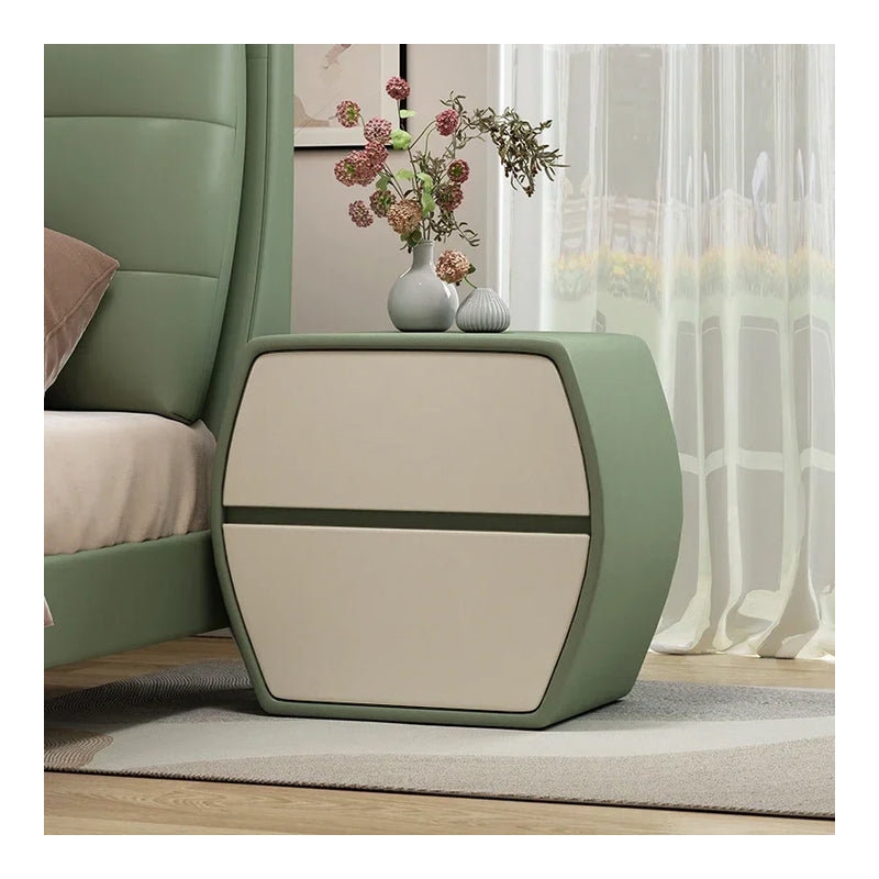 Clotie Solid Wood Nightstand Nordic Simple Aesthetic Nordic Storage Night Table, Dark Green/Cream